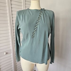 Vintage Gianni Versace Silk Blouse 90s Y2K Minimalist Floral Embroidery IT 39 M